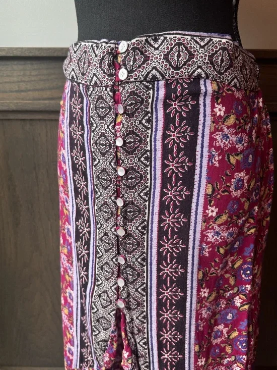 Angie Boho Floral Button-Front Maxi Skirt Rayon Large - Picture 5 of 7